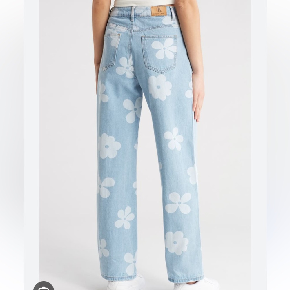 Floral Light Blue Wide Leg Jeans - Picture 2 of 7